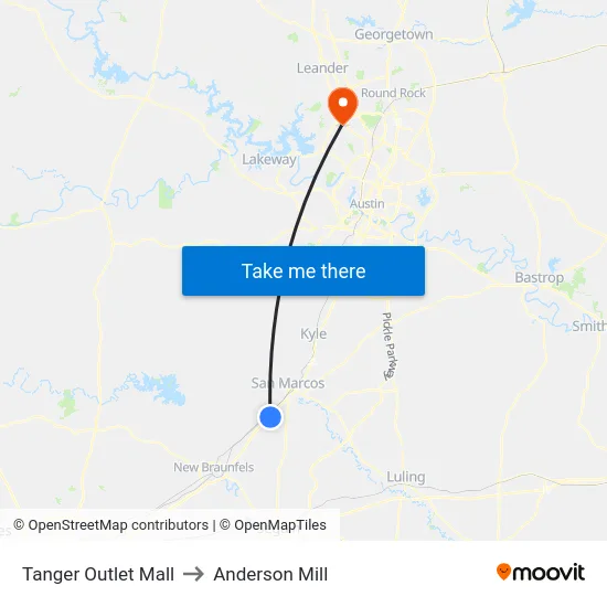 Tanger Outlet Mall to Anderson Mill map