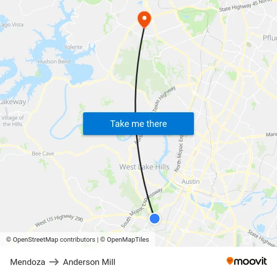 Mendoza to Anderson Mill map