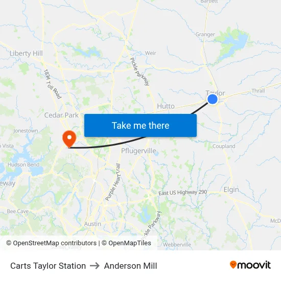 Carts Taylor Station to Anderson Mill map