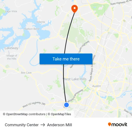 Community  Center to Anderson Mill map