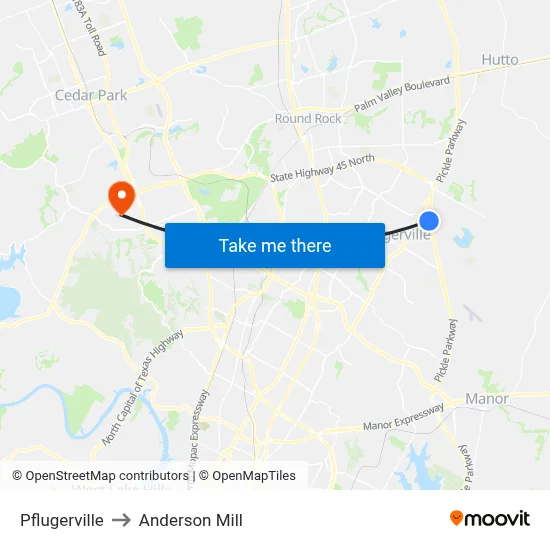 Pflugerville to Anderson Mill map