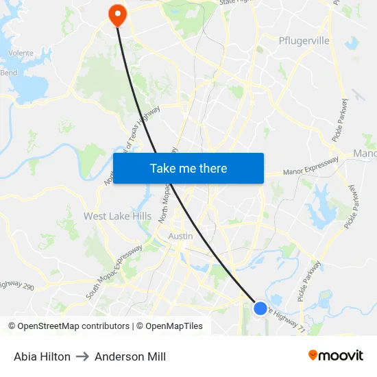 Abia Hilton to Anderson Mill map