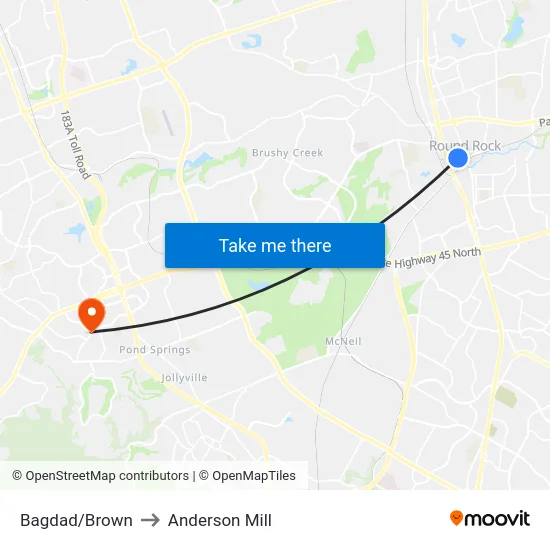 Bagdad/Brown to Anderson Mill map