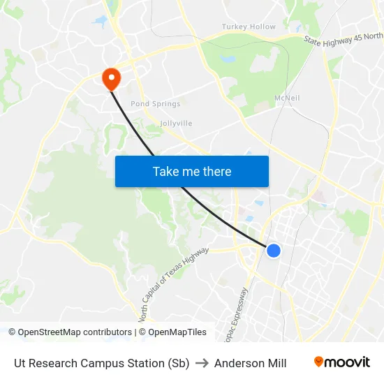 Ut Research Campus Station (Sb) to Anderson Mill map