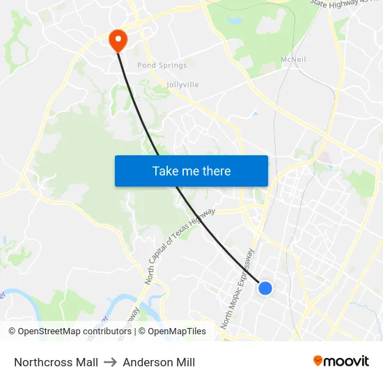 Northcross Mall to Anderson Mill map