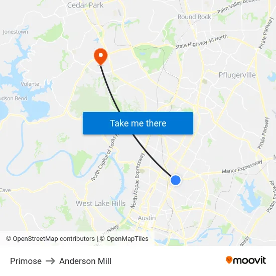 Primose to Anderson Mill map