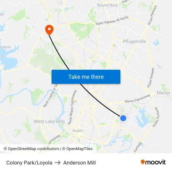 Colony Park/Loyola to Anderson Mill map