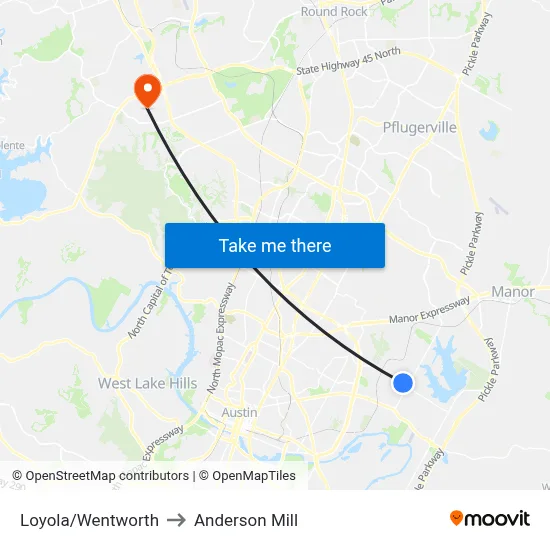 Loyola/Wentworth to Anderson Mill map