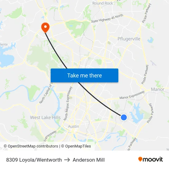 8309 Loyola/Wentworth to Anderson Mill map