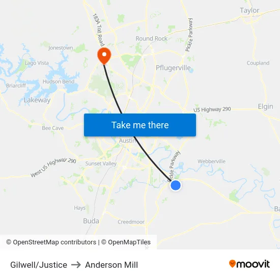 Gilwell/Justice to Anderson Mill map