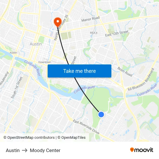 Austin to Moody Center map