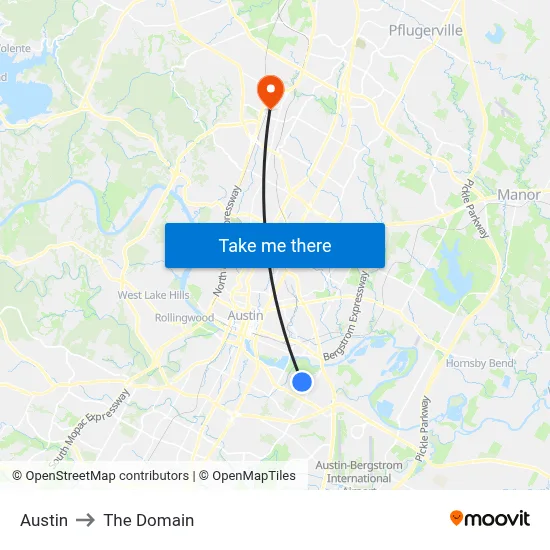 Austin to The Domain map