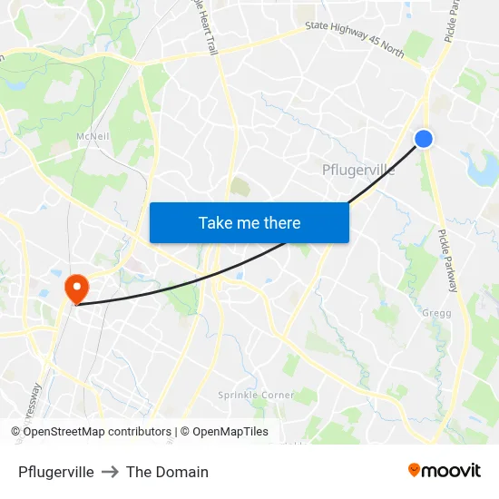 Pflugerville to The Domain map