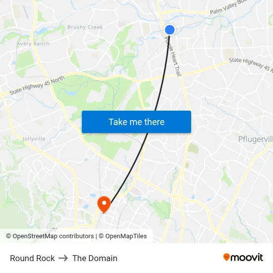 Round Rock to The Domain map