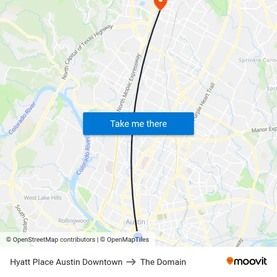 Hyatt Place Austin Downtown to The Domain map