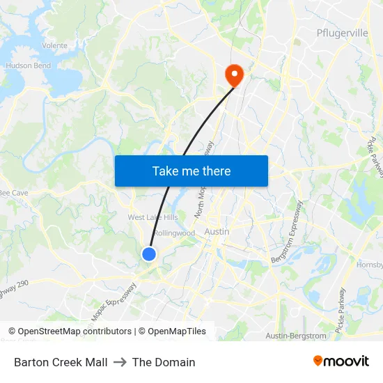 Barton Creek Mall to The Domain map