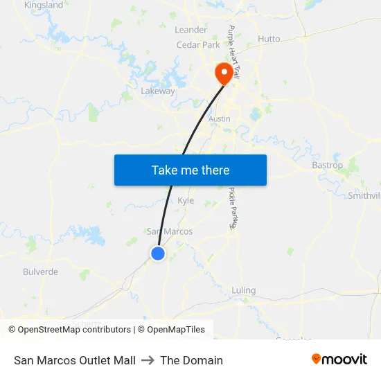 San Marcos Outlet Mall to The Domain map