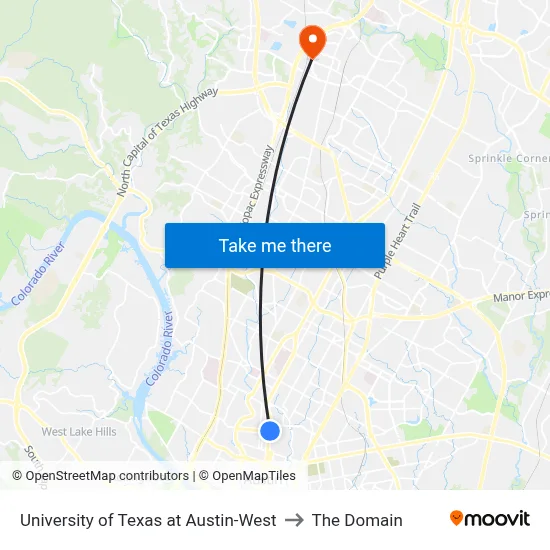 University of Texas at Austin-West to The Domain map