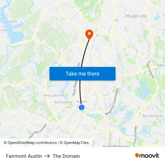 Fairmont Austin to The Domain map