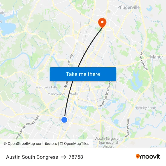 Austin South Congress to 78758 map