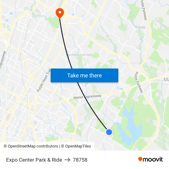 Expo Center Park & Ride to 78758 map