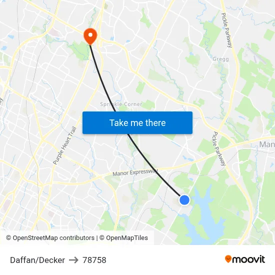 Daffan/Decker to 78758 map