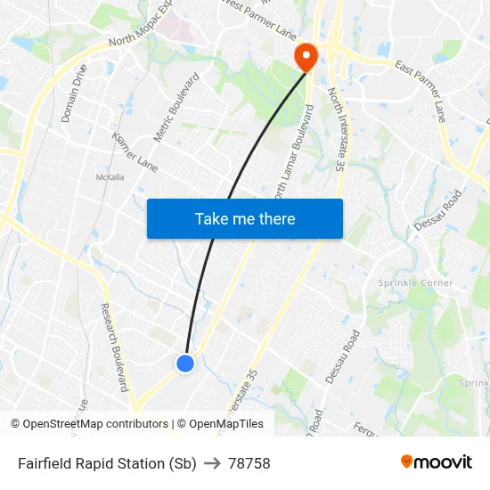 Fairfield Rapid  Station (Sb) to 78758 map