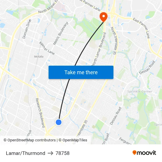 Lamar/Thurmond to 78758 map