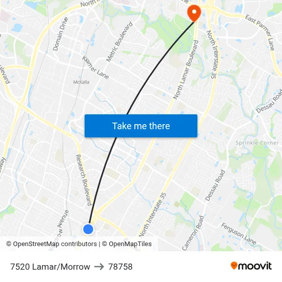 7520 Lamar/Morrow to 78758 map