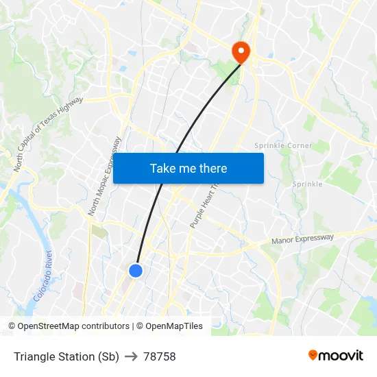 Triangle Station (Sb) to 78758 map