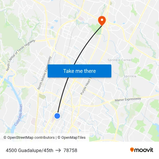 4500 Guadalupe/45th to 78758 map