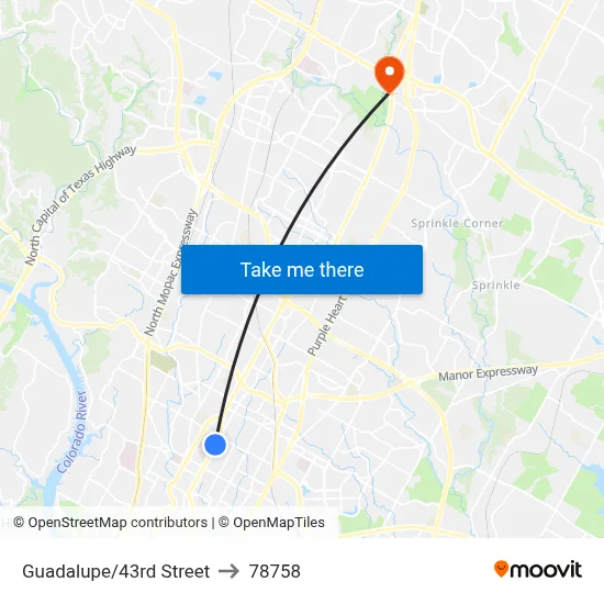 Guadalupe/43rd Street to 78758 map