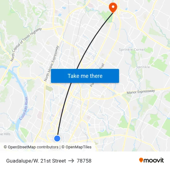 Guadalupe/W. 21st Street to 78758 map