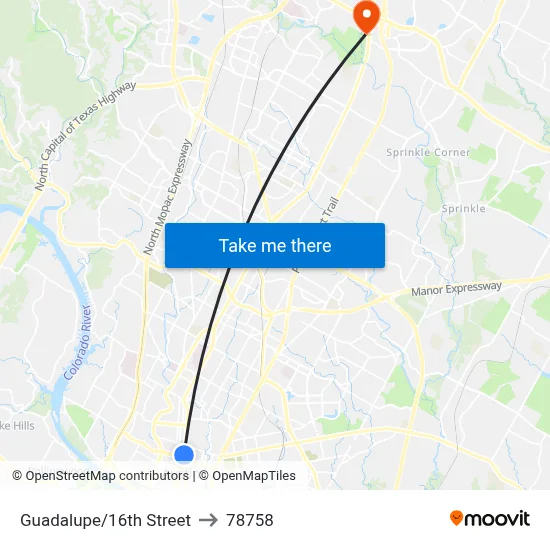 Guadalupe/16th Street to 78758 map