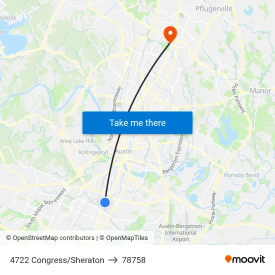 4722 Congress/Sheraton to 78758 map