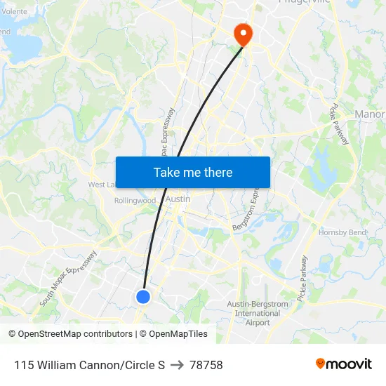 115 William Cannon/Circle S to 78758 map