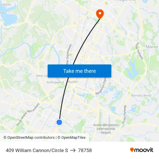 409 William Cannon/Circle S to 78758 map
