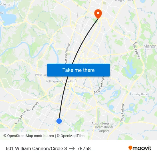 601 William Cannon/Circle S to 78758 map
