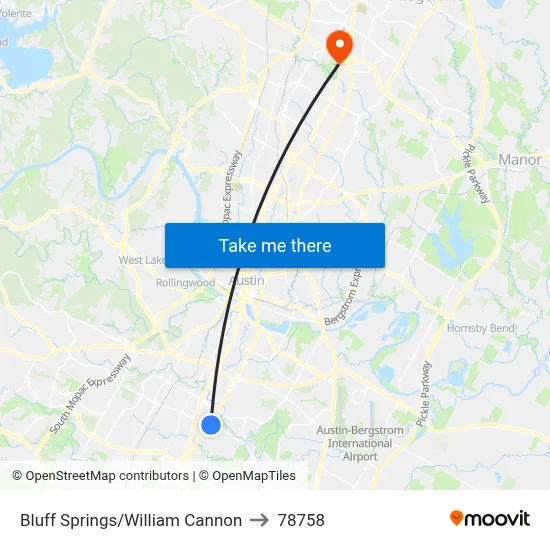 Bluff Springs/William Cannon to 78758 map