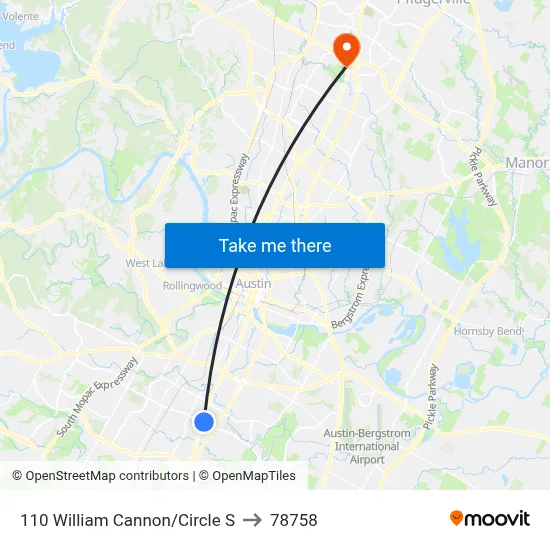 110 William Cannon/Circle S to 78758 map