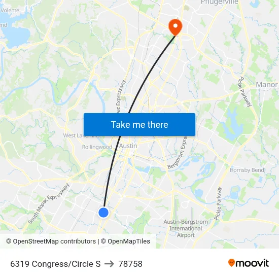 6319 Congress/Circle S to 78758 map