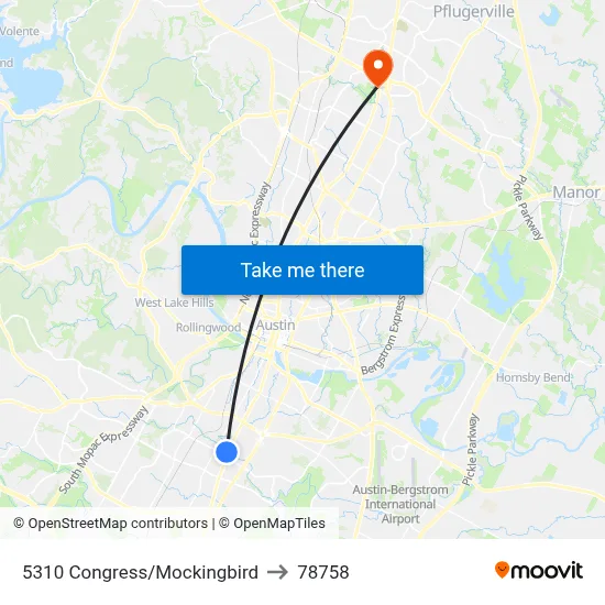 5310 Congress/Mockingbird to 78758 map