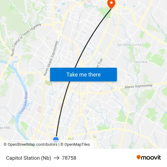 Capitol Station (Nb) to 78758 map