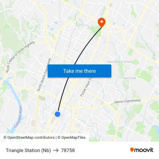 Triangle Station (Nb) to 78758 map