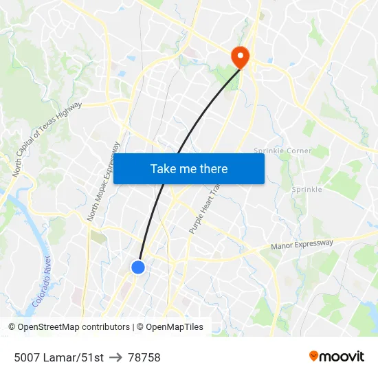 5007 Lamar/51st to 78758 map