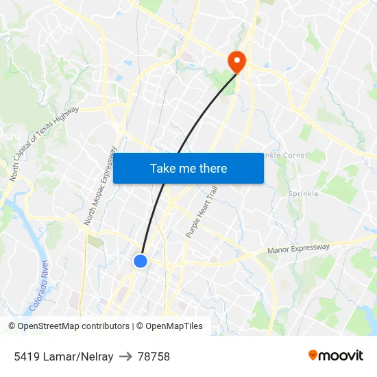 5419 Lamar/Nelray to 78758 map