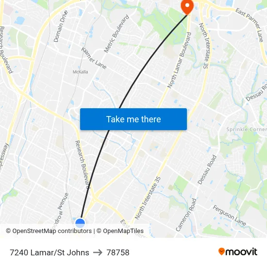 7240 Lamar/St Johns to 78758 map