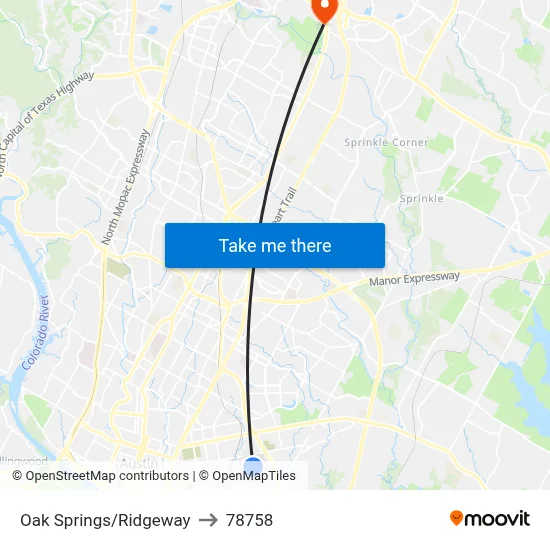 Oak Springs/Ridgeway to 78758 map
