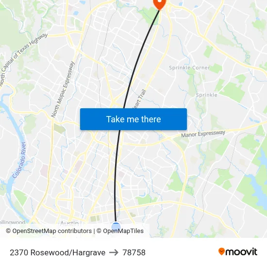 2370 Rosewood/Hargrave to 78758 map