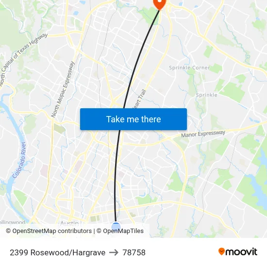 2399 Rosewood/Hargrave to 78758 map